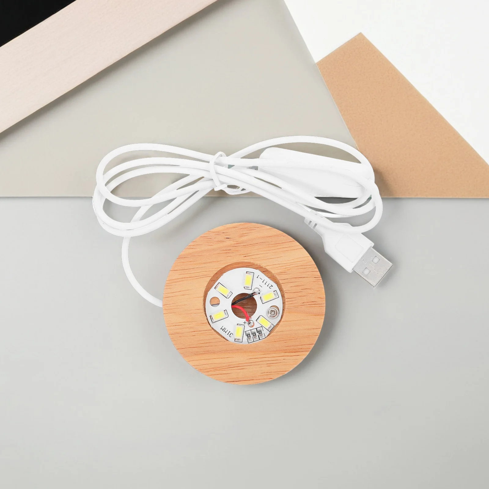 

Crystal Ball Wood Base Mini Round LED Lighted Display Stand USB Powered Night Light for Crystal Glass Resin Art Decorations