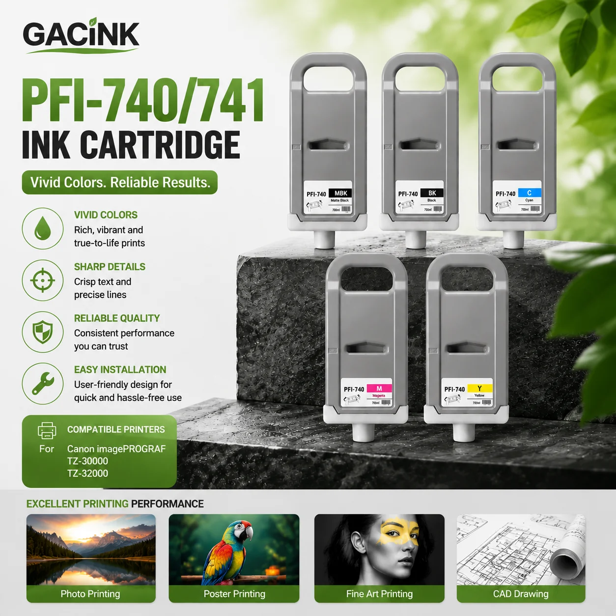 700ML For Canon PFI-740 PFI-741 Full Ink Cartridge With Pigment Ink For Canon imagePROGRAF TZ-30000 TZ-32000 Plotter
