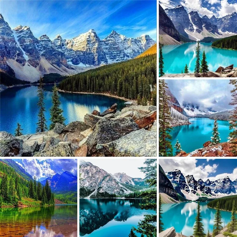 Moraine Lake Scenery 5D DIY Diamond Painting, Glacial Lake Landscape Cross Stitch Diamond Embroidery ,Mosaic Rhinestones Picture