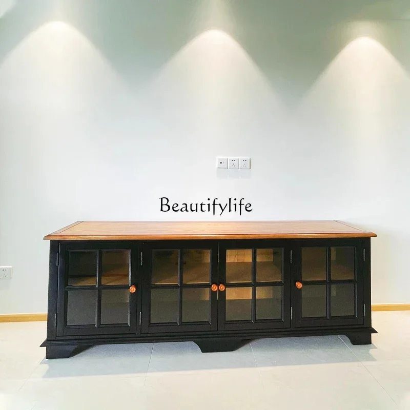 

American all-solid wood TV cabinet High Mediterranean style furniture Home living room TV cabinet Coffee table