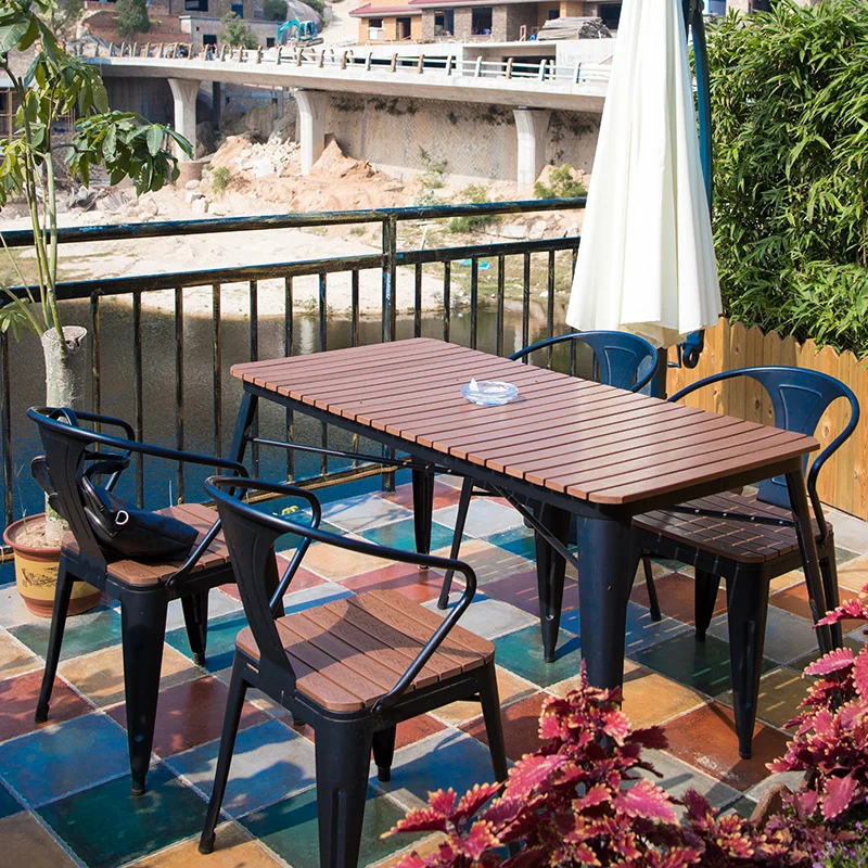 

Outdoor table and chair combination Outside pendulum Coffee shop 5-piece set Garden plastic wood balcony furniture