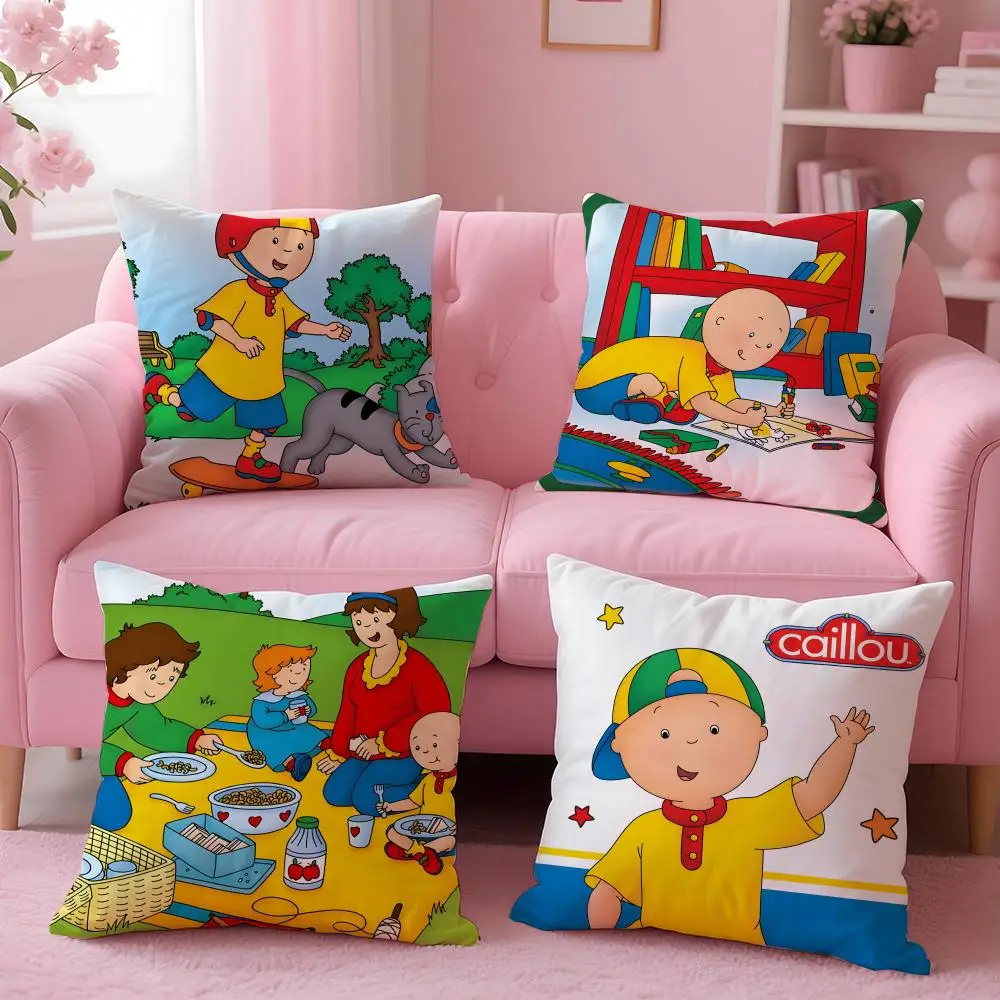 Cartoon C-Caillou Cushion Cover Breathable Linen Pillowcase Summer Odorless Eco-Friendly Invisible Zipper Washable
