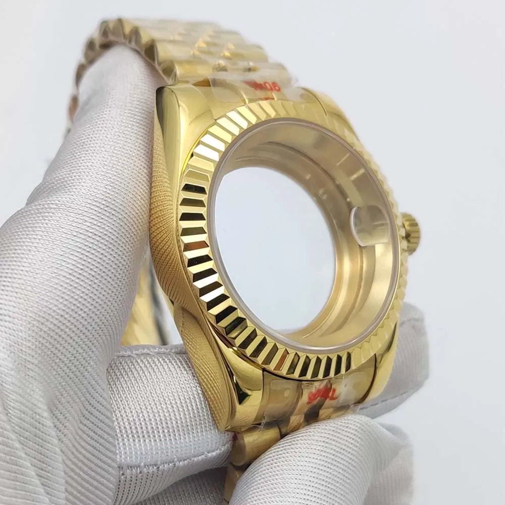 Boîtier saphir 39 mm, acier inoxydable, couleur argent, couleur or, boîtier couleur or rose pour calibre NH35/NH36