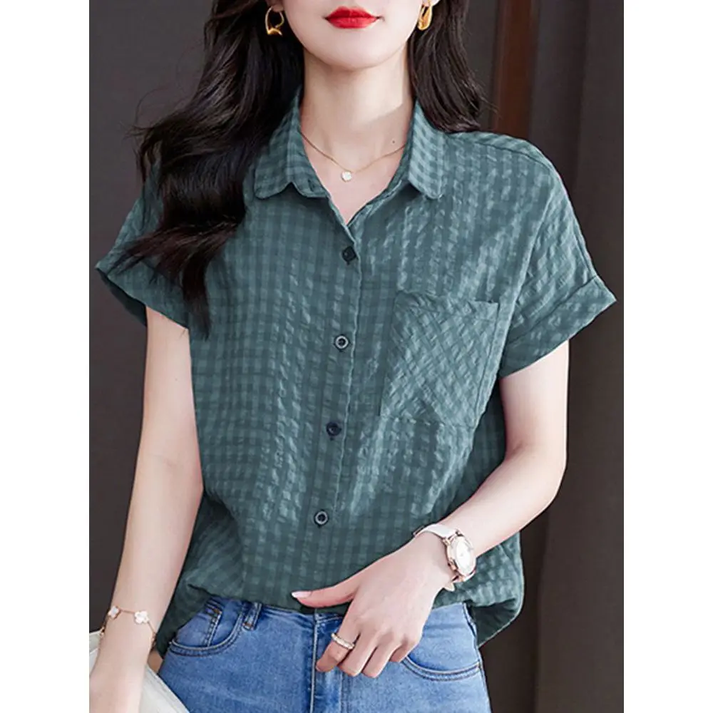 

Summer Buttons Single Breasted Solid Color Office Lady Simplicity Elegant Trend Sexy Short Sleeve Dignified Intellectual Grace