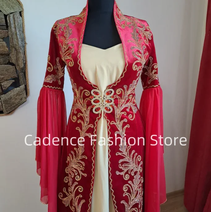 Красные традиционные винтажные бархатные турецкие свадебные платья по индивидуальному заказу, этнический халат, ближневосточные свадебные платья, платья de novia