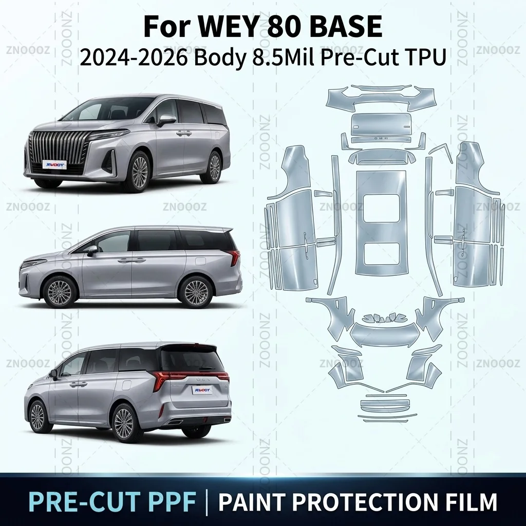 For WEY 80 BASE 2024-2026 Body 8.5Mil Pre-Cut TPU PPF Paint Protection Kit Anti High Gloss Full Vehicle Glossy Clear Matte Black