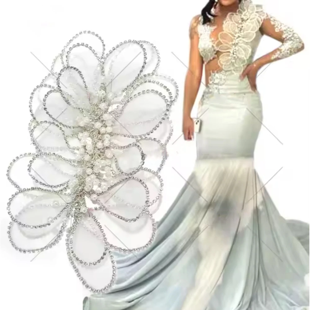 dingzhi13 Crystal Decal Sewing Clothes Rhinestone Decal 3D Leaf Bridal Dress Decoration Shiny Crystal Beaded Bridal Headpiece
