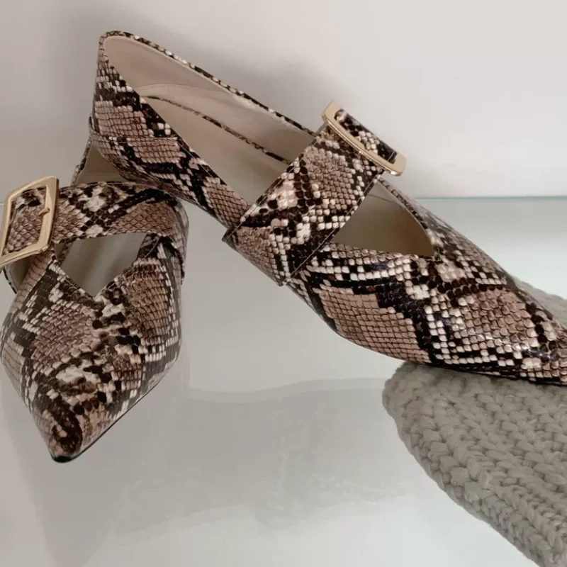 Belts Buckle Shoes for Womens Pointed Toes Low Heels Front Strap Female Ballets Shallow Ladies Solid Zapatos Mujer Pleated Femme