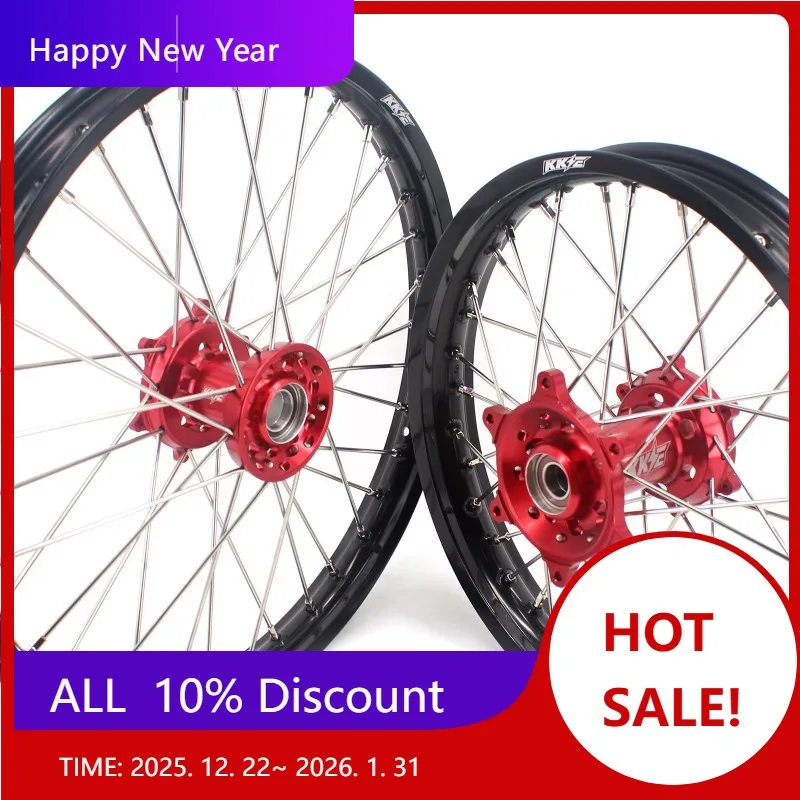 

【2025】 Комплект колес мотоцикла Enduro, подходит для EC300 EC250 2004-2017, анодированный красный ступичный черный обод из алюминиевого сплава