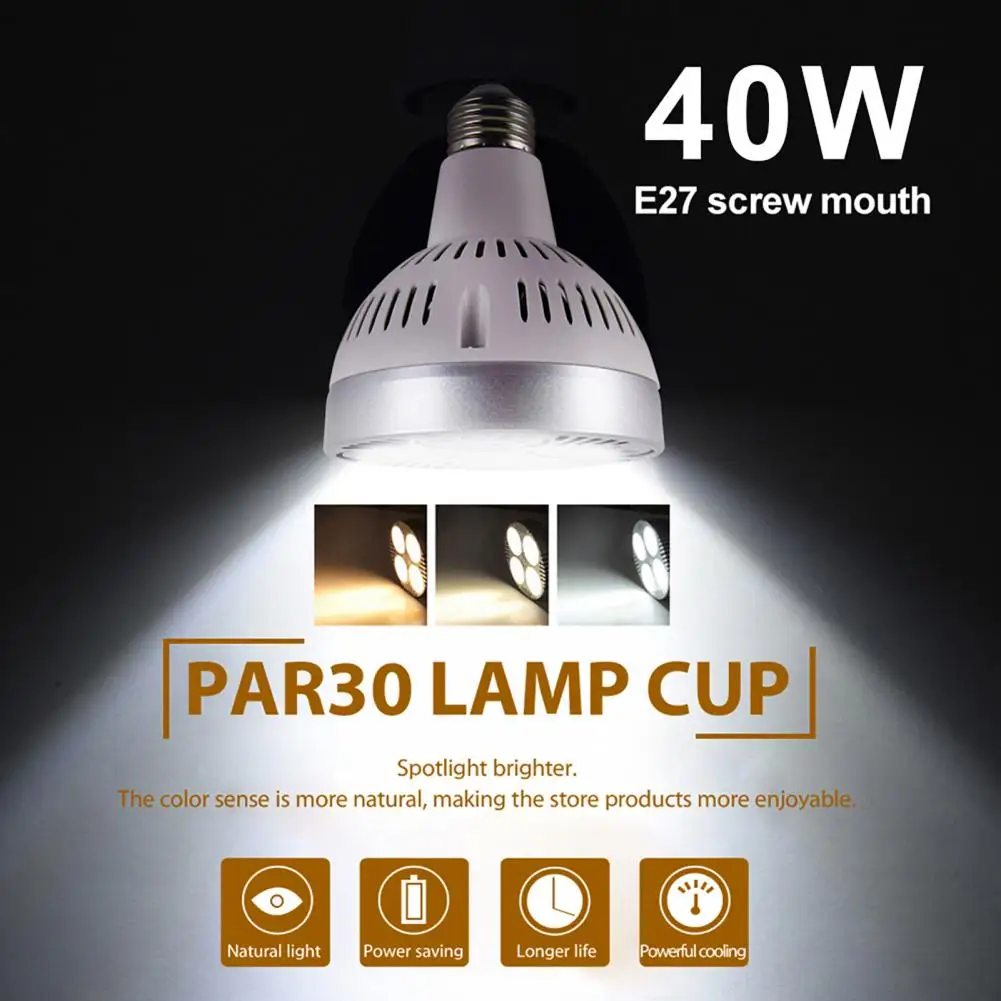 Super Bright LED E27 LAMP 220v Led Bulb PAR Track Light 40W 3000K 6000K Show Room Flood Warm Cold Neutral White