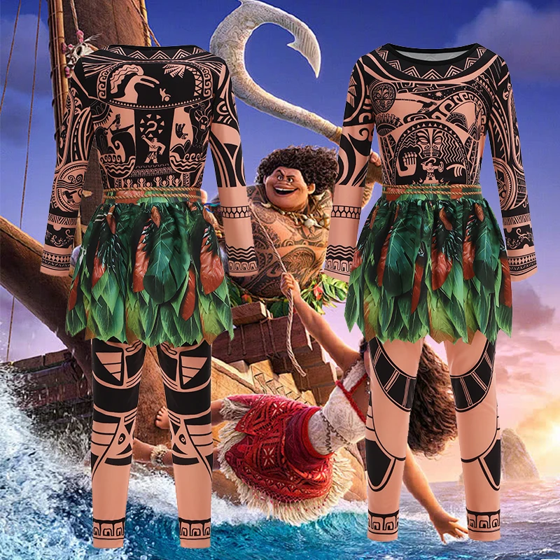 

2025 Moana 2 Character Maui Clothes Tattoo Pants Boys Costume Kids Cosplay Birthday Carnival Performance Fish Hook Knife Outfits