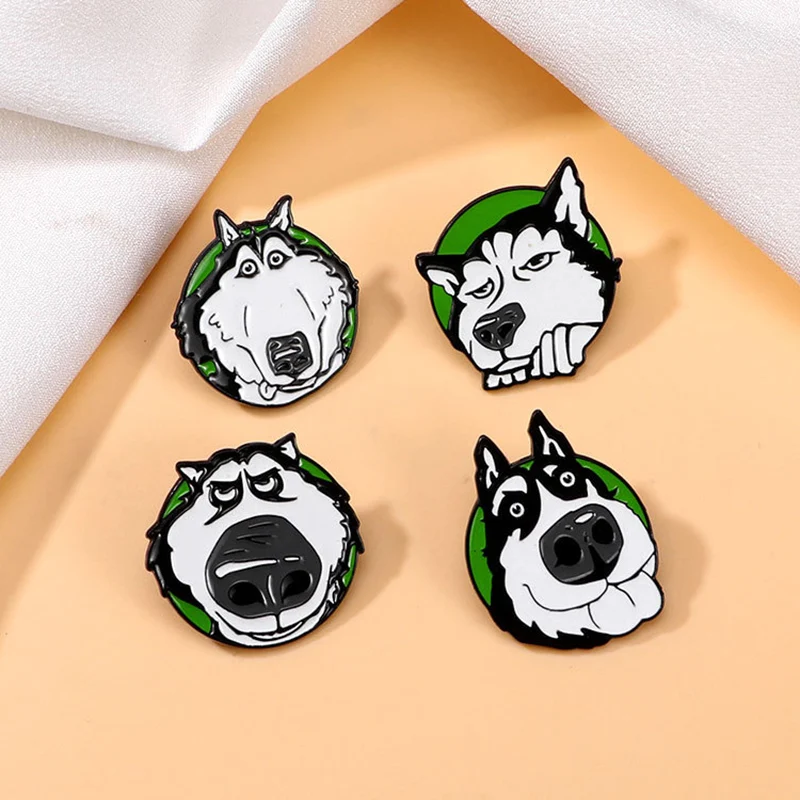 Cute Husky Dog Enamel Brooch Big Nose Black and White Cute Sleepy Pet Dog Cartoon Animal Badge Punk Pin Jewelry Accessories Gift