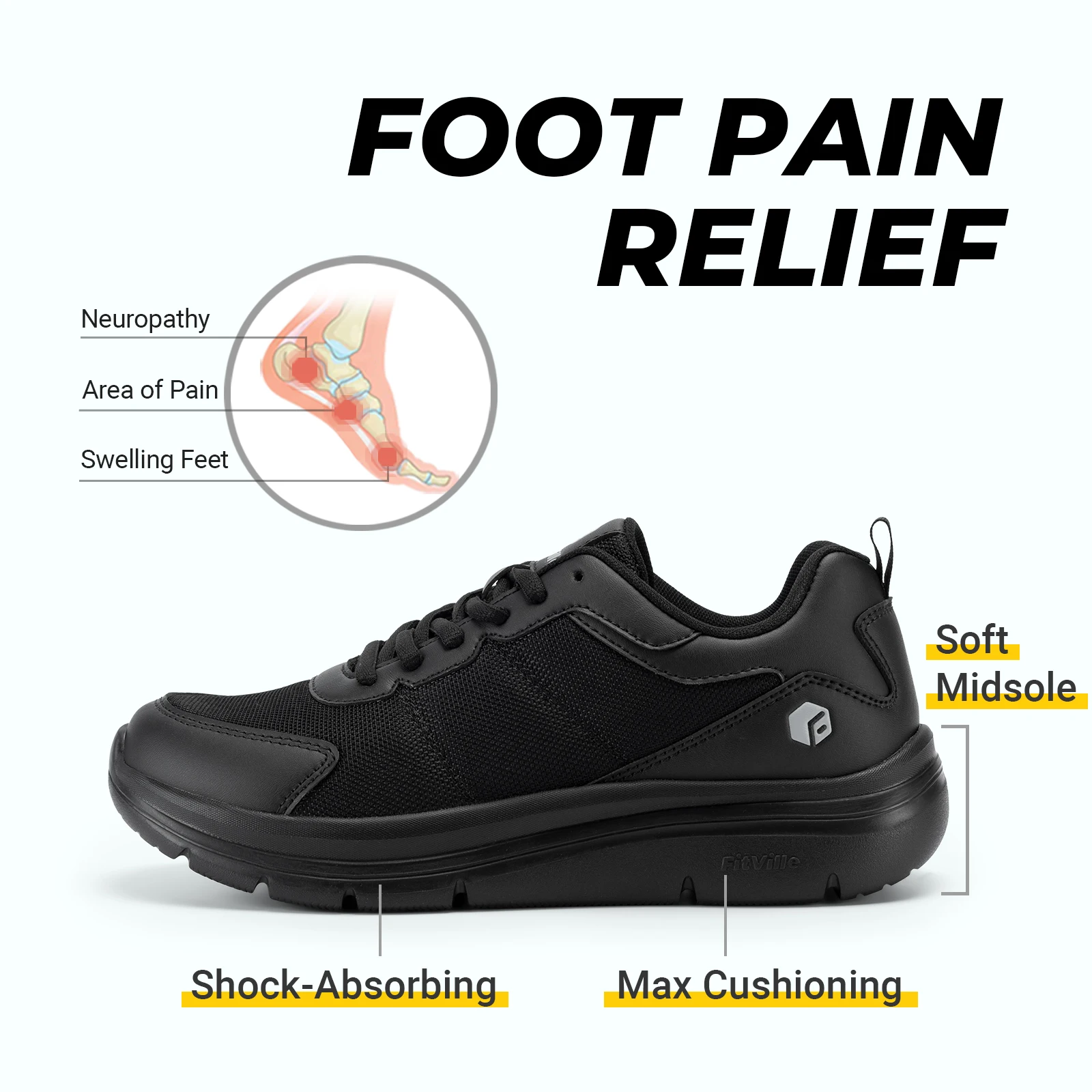 FitVille Men's Walking Shoes Wide Width Max Cushioning Lightweight Sneakers Sport Shoes for Plantar Fasciitis Pain Relief