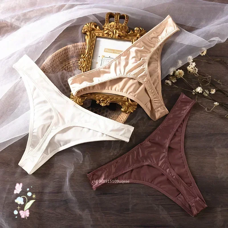 Calcinha de seda gelada de cintura baixa para mulheres, lingerie sem costura, cuecas respiráveis, breve intimidade, secagem rápida