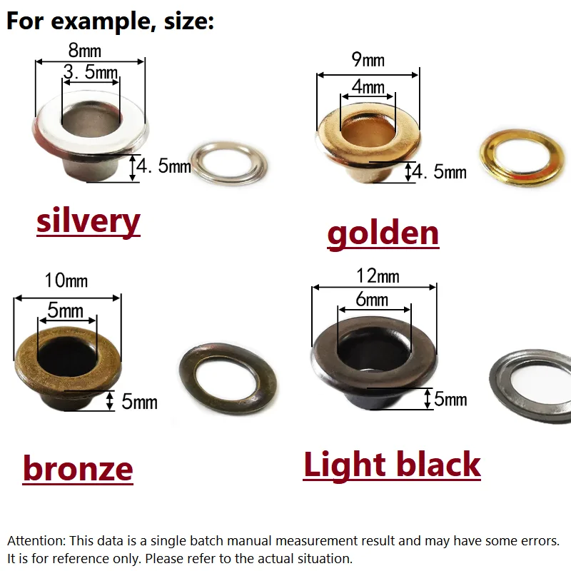Bright Flat Type Brass Eyelets With Grommet For Scrapbooking Cap Leathercraft Bag Clothe Accessories Rivets 3.5~6mm