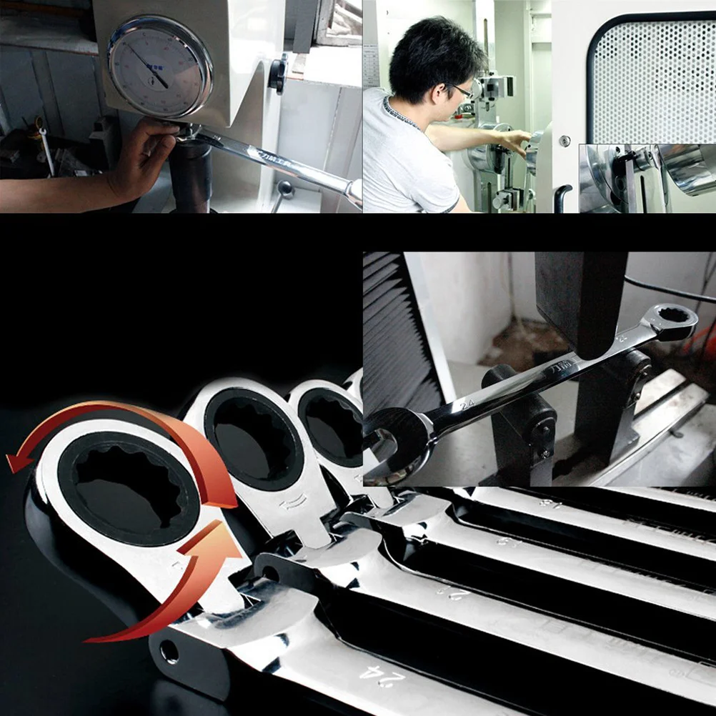 

7mm Ratchet Flexible Head Combination Wrench Spanner Silver Durable Vanadium Steel Alloy for Home Factory 7mm Wrench