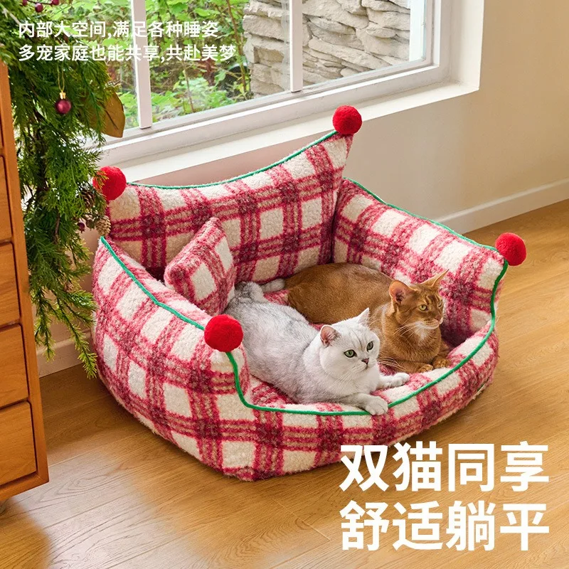 Christmas plush pet bed, dog kennel, all-season removable pet sofa