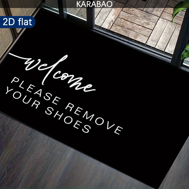 Minimal Black White Welcome Remove Shoes Script Non Slip Front Door Mat Modern Minimalist Porch Decor Rug