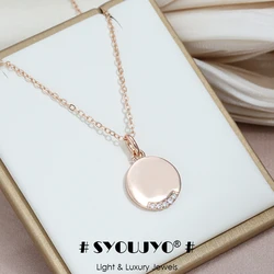 SYOUJYO Glossy Coin Shape Pendant Necklace For Women Simple Fashion 585 Rose Gold Color Fine Jewelry Natural Zircon Necklace