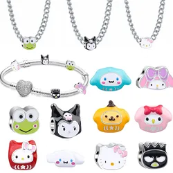 Sanurgente-Breloque en argent 925 pour bracelet Pandora pour femme, bijoux faits à la main, accessoires de perles de bricolage, Hello Kitty, Kuromi, enna