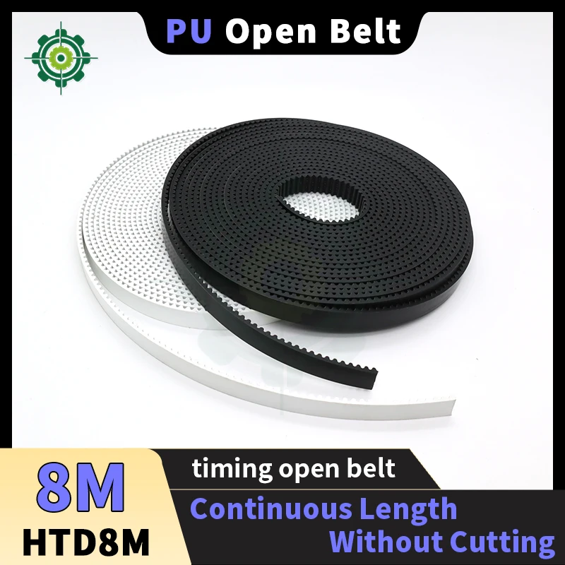 

HTD 8M Open Timing Belt Black White Green PU Belt Width 15mm 20mm 30mm 40mm 50mm Polyurethane Belt HTD8M Open Synchronous Belt