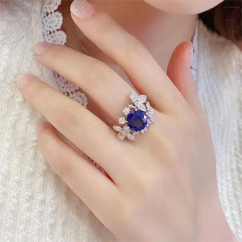 RUIF 2024 High Quality S925 Silver  Lab Grown Blue Sapphire Rings Engagement Wedding Party Gifts