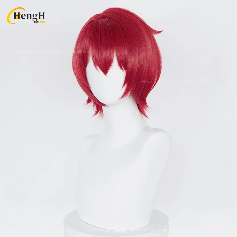 In Stock Synthetic Anime Suou Tsukasa Cosplay Wig Unisex Short 30cm Wine Red Wig Heat Resistant Hair Halloween Wigs + A Wig Cap