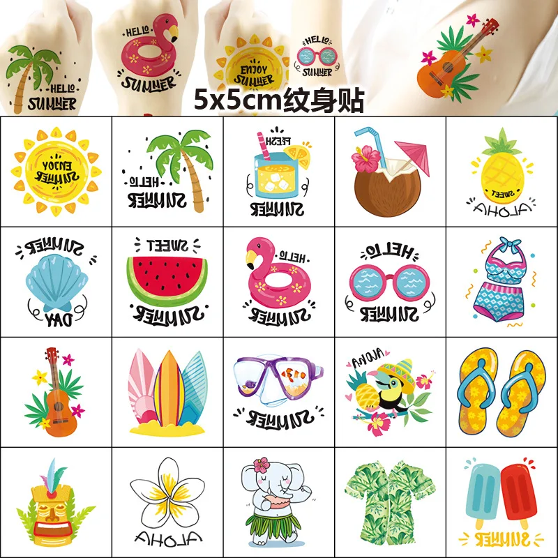 

20Pcs/set New Beach Summer Coconut Trees Temporary Tattoo Stickers Cartoon Scoconut Sunshine For Party Gift Sticker