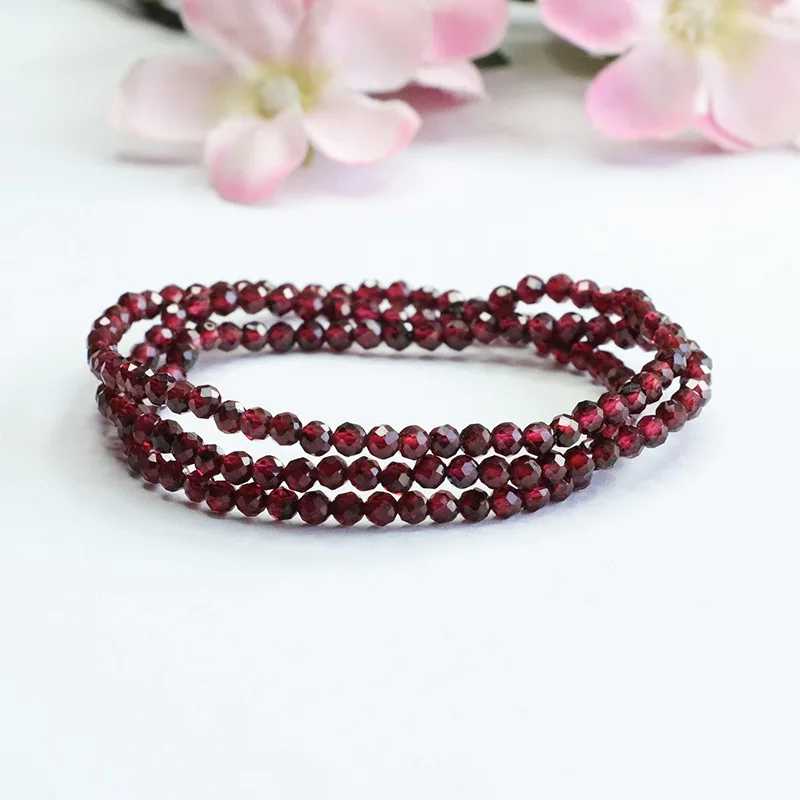 

Natural Garnet Bracelet Multi-Circle Cut Bead Bracelet Women's Stone Crystal