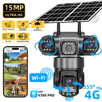 AOV LTE 4G Solar Camera With Sim Card Triple Lens Outdoor CCTV Video Camaras V380 Pro Security Protection Built in Battery