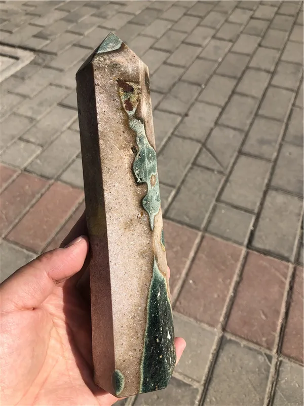 Natural Gemstone Wand Feng Shui Healing Folk Crafts Crystal Tower Obelisk Ocean jasper Quartz Crystal Point