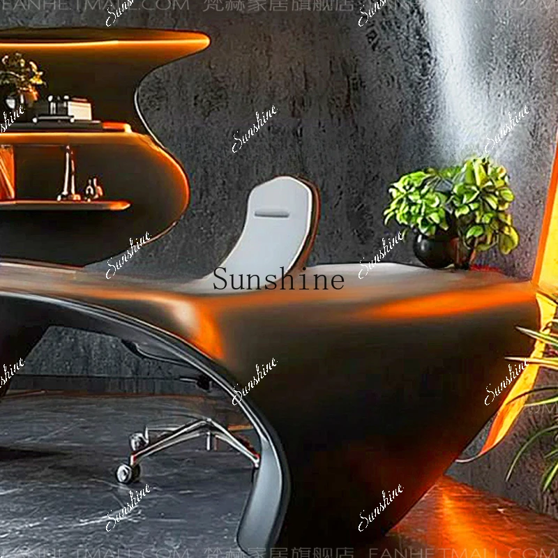 

Office home, solid wood, black luxury, high-end design, president table, simple and modern FT