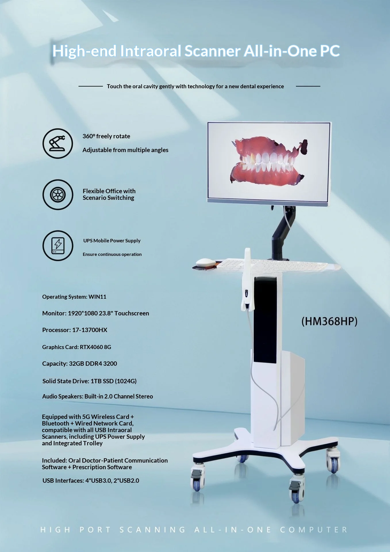3D Dental Mouth Scanner, Intraoral Digital Impression Machine, High Accuracy Dental Clinic Equipment, All-in-One Computer System