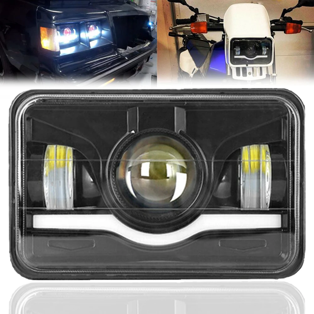 1Pc 4x6 LED Headlight White Halo DRL Amber H4 Headlamp For Car Jeep Motorcycle Hond Truck Kenworth H4651 H4652 H4656 Work Light