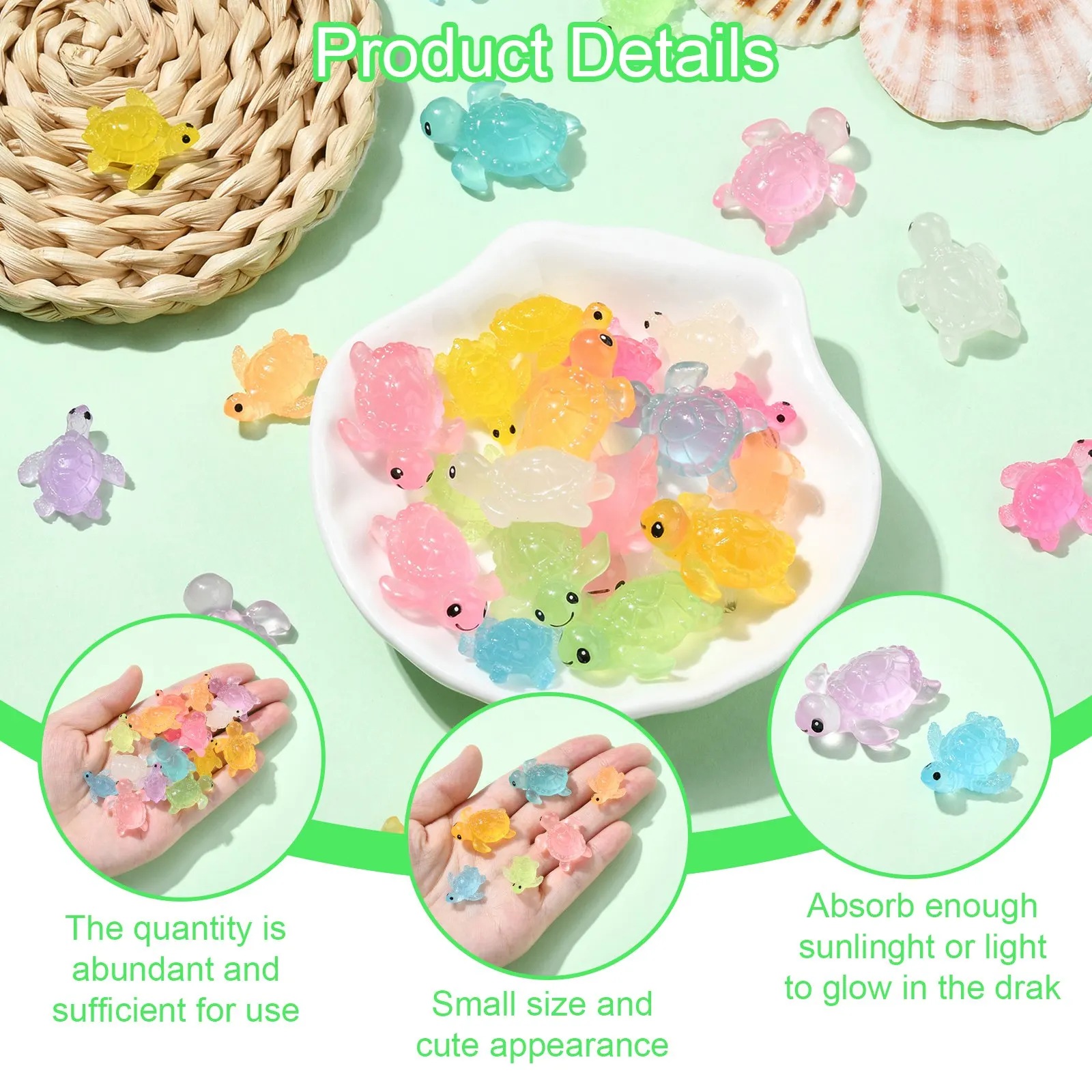 80Pcs Luminous Mini Resin Sea Turtle Figurines Tiny Ocean Animals Glowing Turtles for DIY Decor