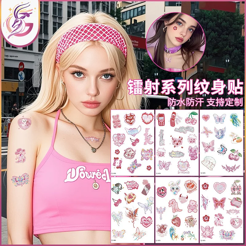 

Pink Barbie Laser Tattoo Sticker Summer Essential Trend Single Item Sexy Versatile Female Tattoo Sticker