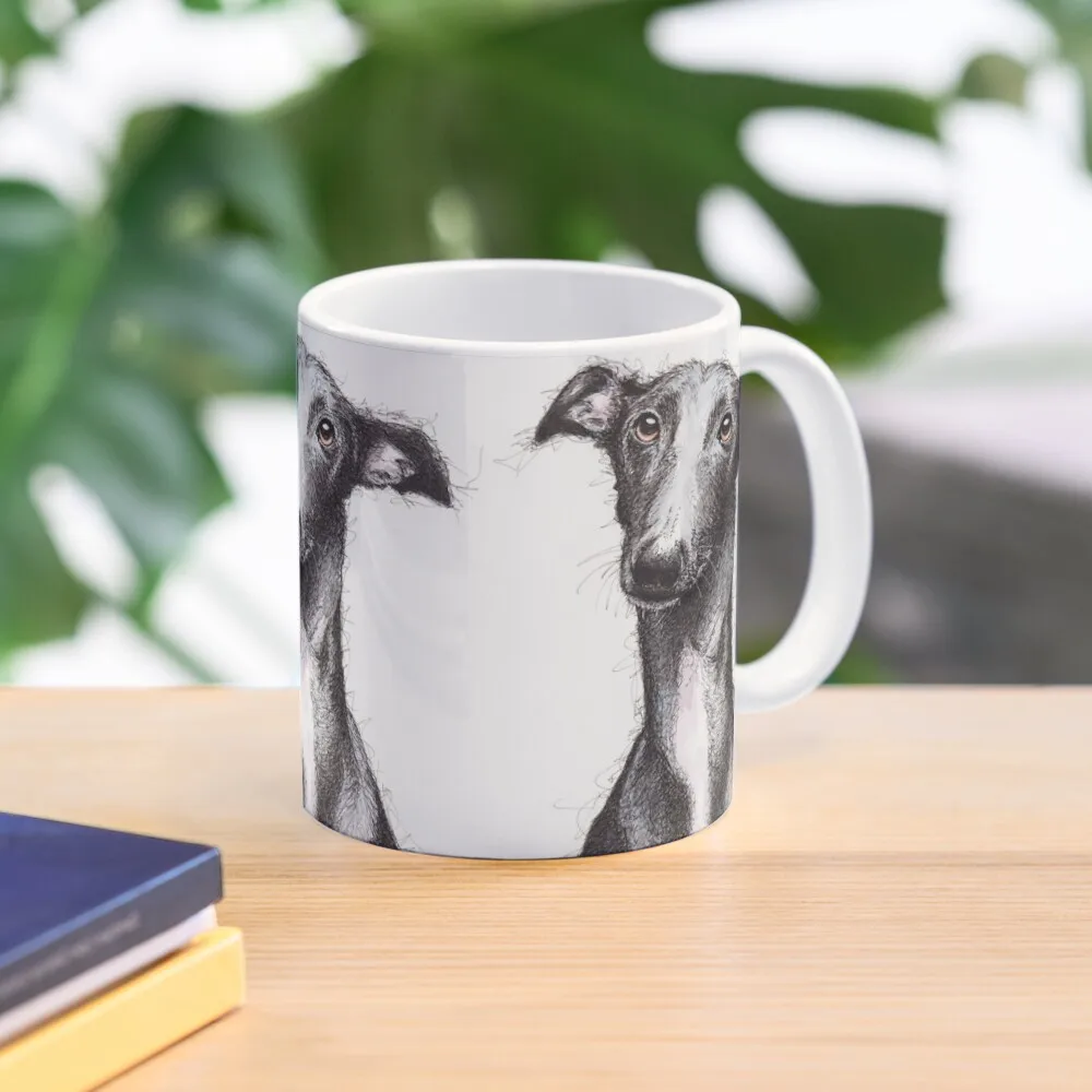 Beautiful Black Greyhound Looking Soulfu  Mug Drinkware Printed Cup Photo Design Tea Handle Round Gifts Simple Picture Coffee