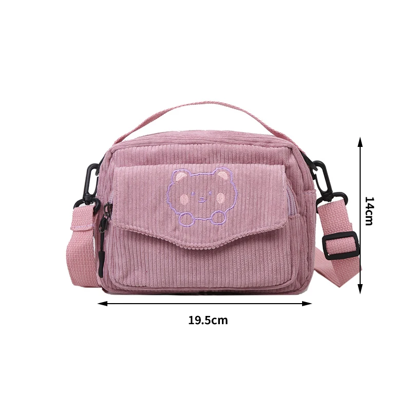 Bolsa Crossbody de veludo bonito, Bolsa de bordado do urso pequeno, Messenger Bag, Bolsa de ombro estilo coreano