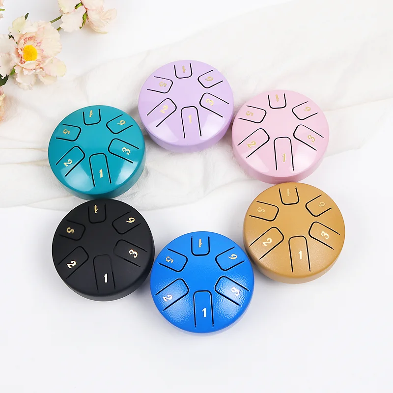 

3.8 In 6 Notes Mini Pocket Tongue Drum 3 inch 6 notes Steel Portable Handpan C Key Percussion Drums Gifts For Family