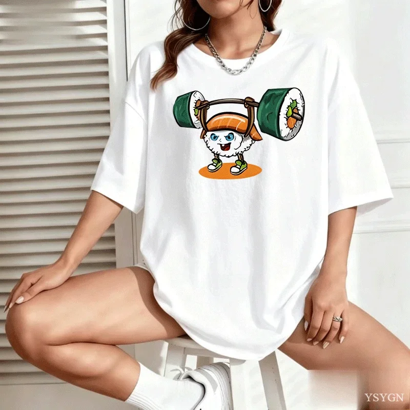 Sushi Weight Lifting Tshirt Men Women Japanese Food Gym T-shirt Casual Cotton Short Sleeve O-neck T Shirt Comfortable Clothes