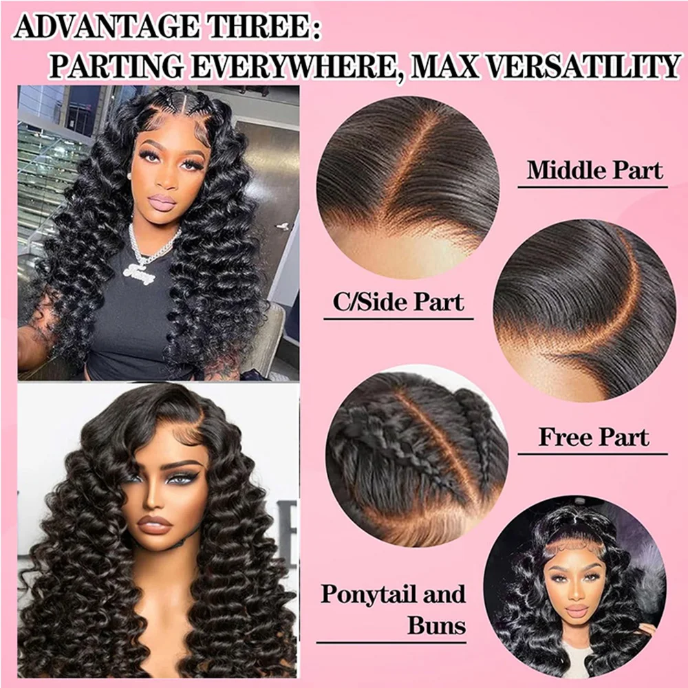 شعر بشري برازيلي بكر بكثافة 250%، تم قطعه مسبقًا مع إغلاق دانتيل 13 × 4، مقاس بدون خياطة، مظهر طبيعي، شعر مستعار مموج عميق فضفاض #6