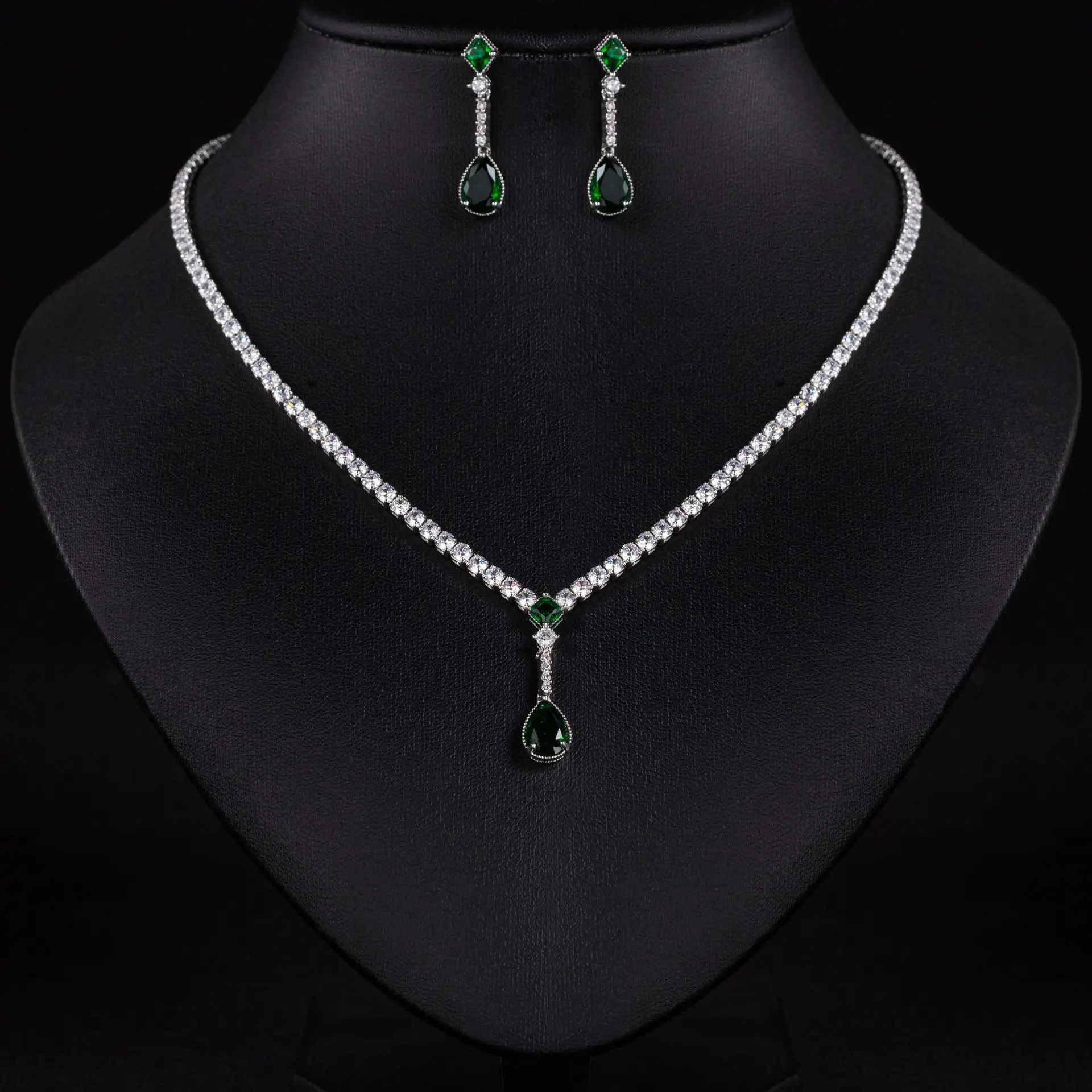 

Colorful Zircon Teardrop Bridal Earrings And Necklace Set for Women Wedding Party Jewelry Accessory