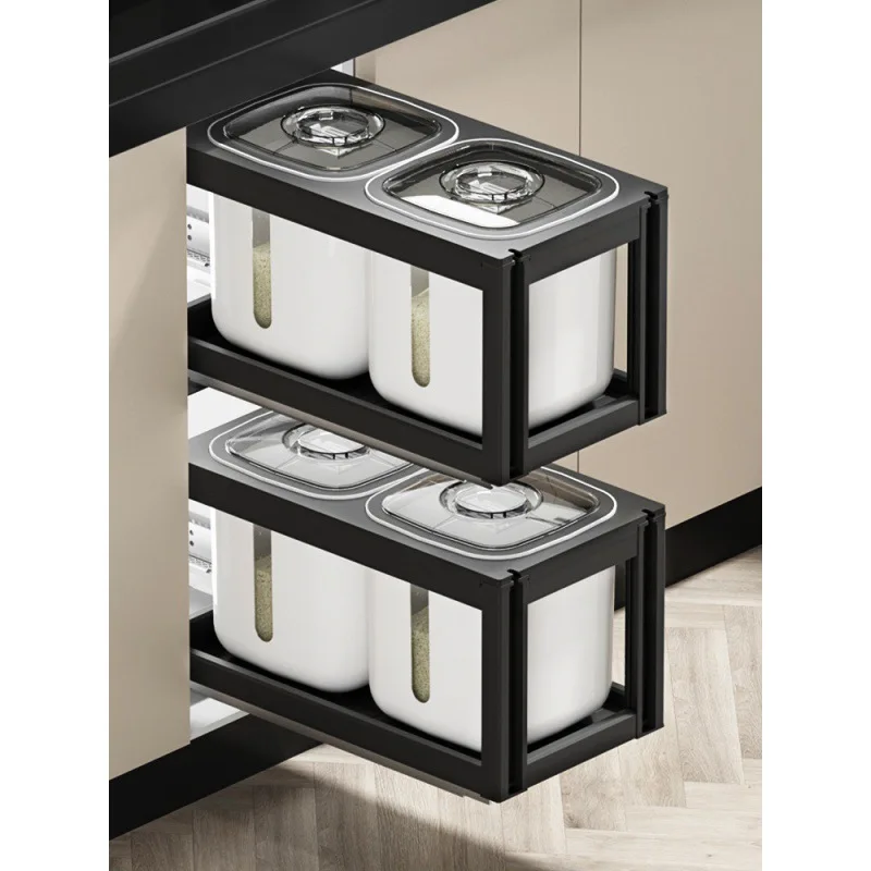 

Independent rice box cabinet pull basket Embedded aluminum alloy kitchen storage drawer type noodle box bucket rice ca