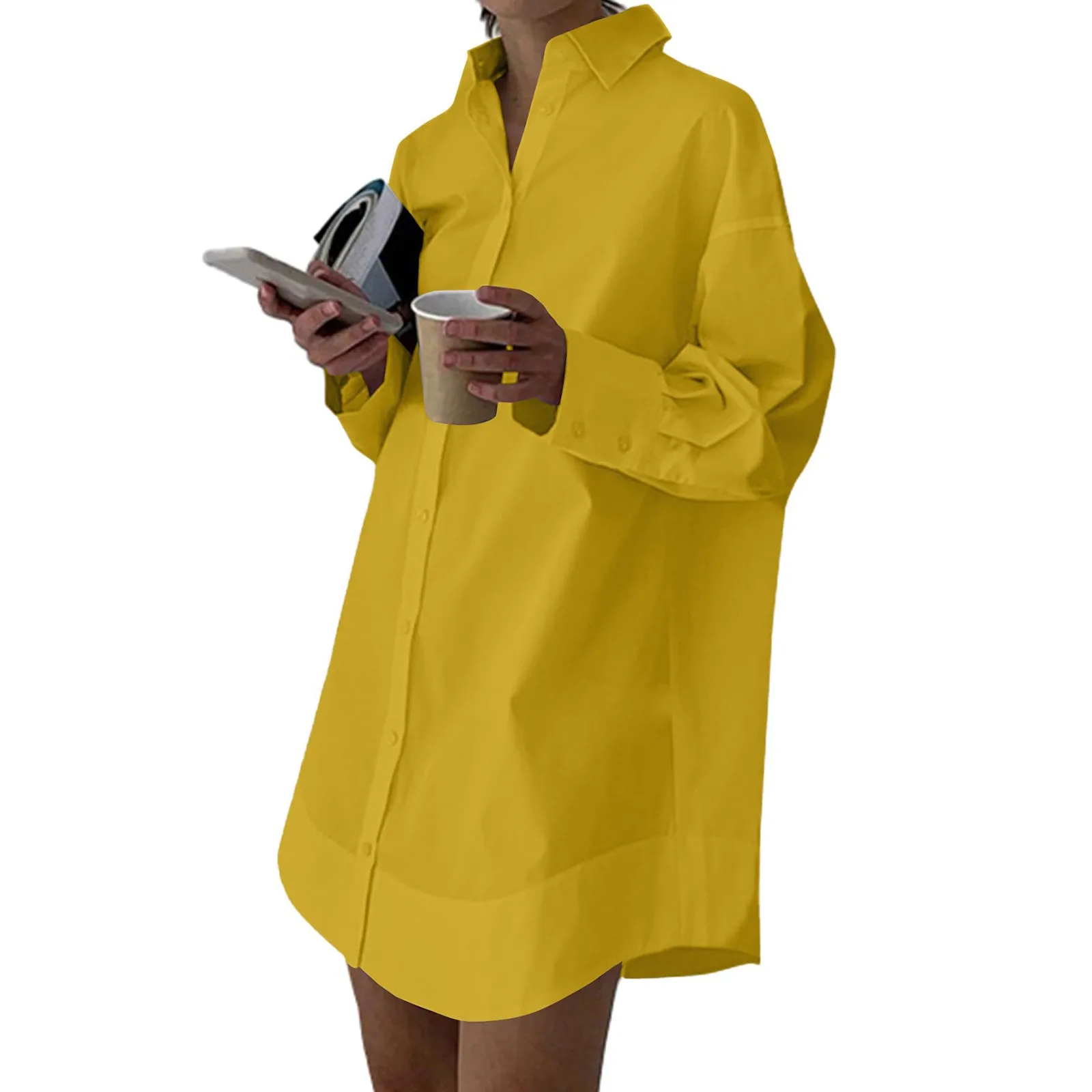 Women'S Casual Shirt Dress Collar V Neck Button Down Loose Long Sleeve Dresses Elegant Women'S Dresses Vestidos De Mujer Female