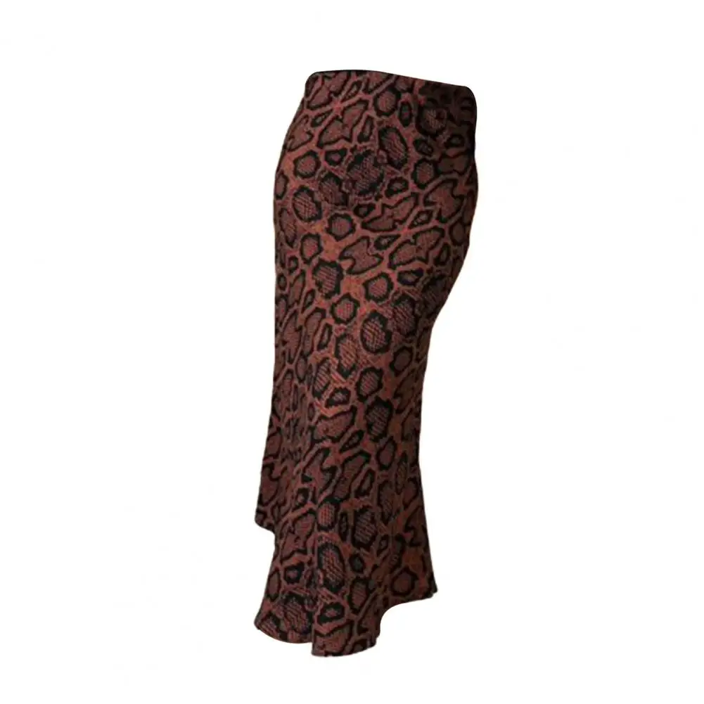 Leopardo estampa feminina saia midi de cintura alta com zíper, estilo de deslocamento, comprimento médio da panturrilha, roupas cotidianas