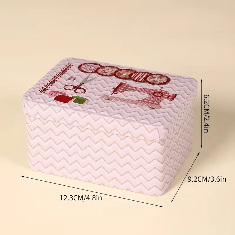 1Pc Vintage Sewing Printed Square Tins Metal Storage Box Jewelry Card Storage Tins Sewing Kit/Tools Organizing