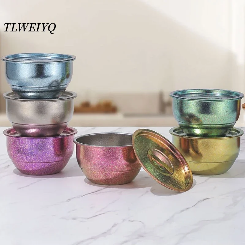 Double-Layer Pure Titanium Steamed Egg Bowl,With lid Insulation12 cm Home Salad Bowls,Outdoor Camping Food Titanium Tableware