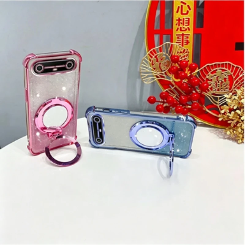 Four Corners Shockproof Glitter Case for Tecno Spark Slim Magnetic Mirror Holder Silicone Case for Tecno Pova Slim Stand Shell - view 2