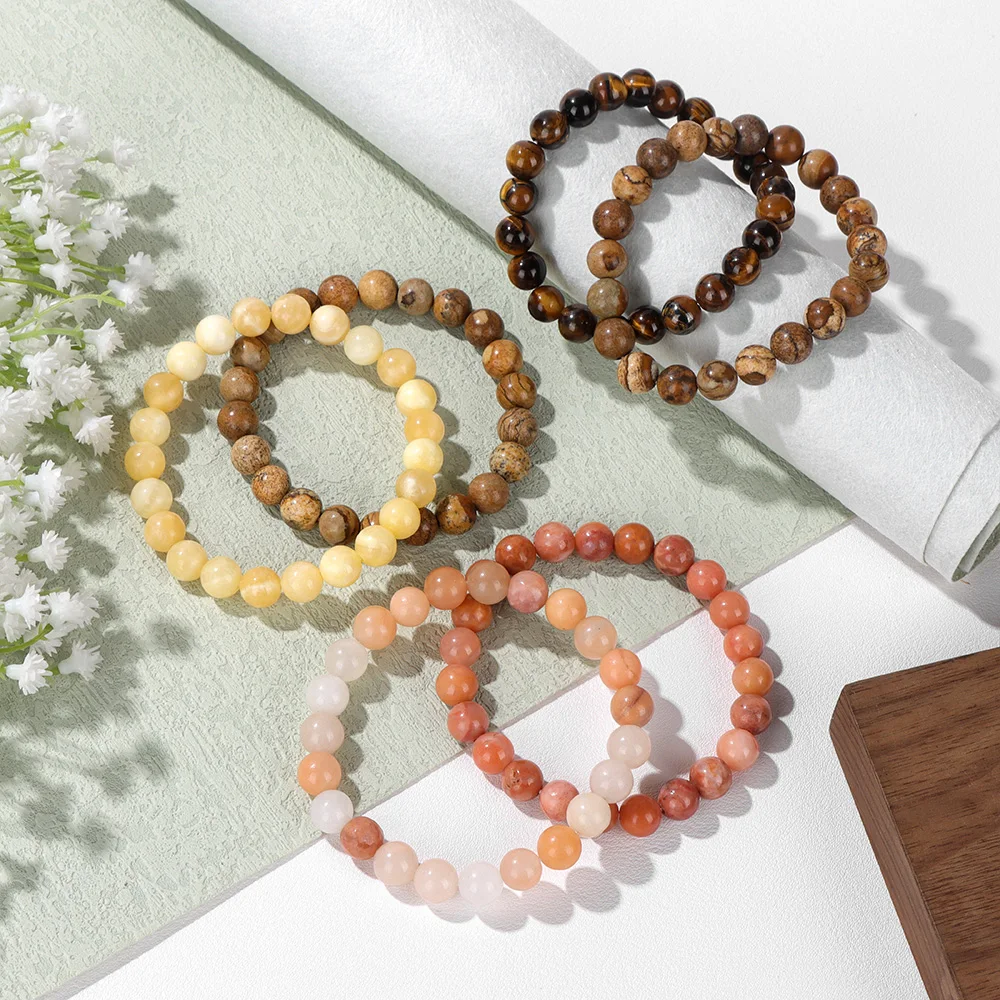 2Pcs Genuine Yellow Aventurine Crazy Agates Bracelet For Women Men 8mm Natural Stone Tiger Eye Lemon Jades Bead Elastic Bracelet