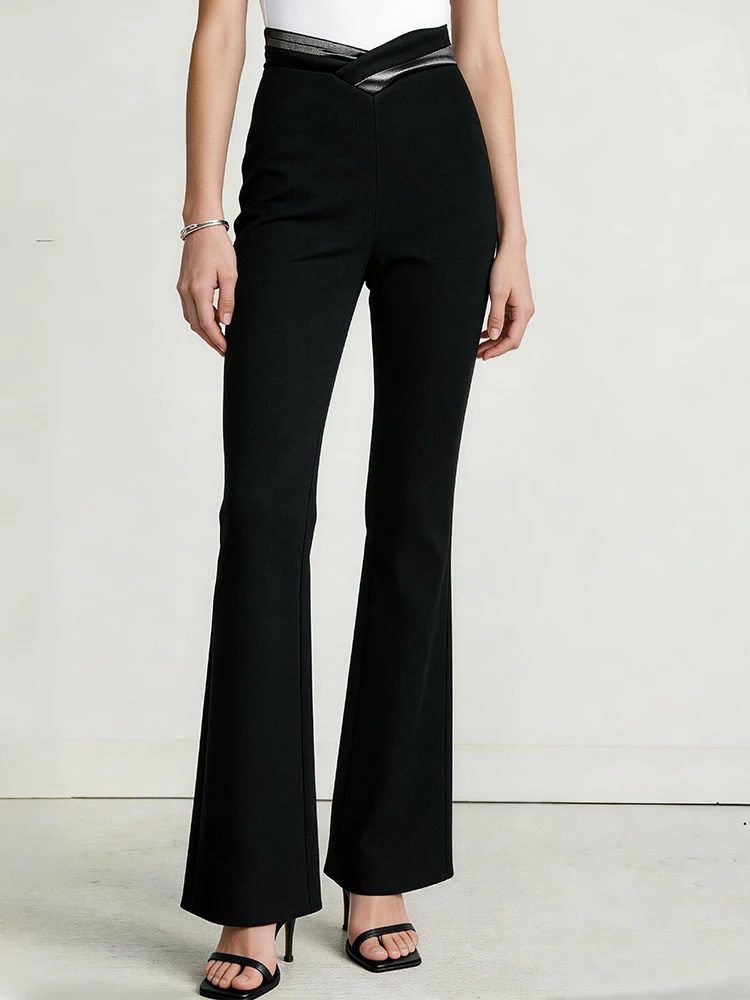

New Women Formal High Waist Satin Flare Pant Elegant Black Slim Fit Bell Bottom Trousers Office Lady Work Daily Casual Long Pant
